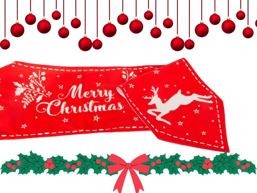 Ziemassvētku galda celiņš ar Ziemassvētku ziemeļbriedi 205x35cm