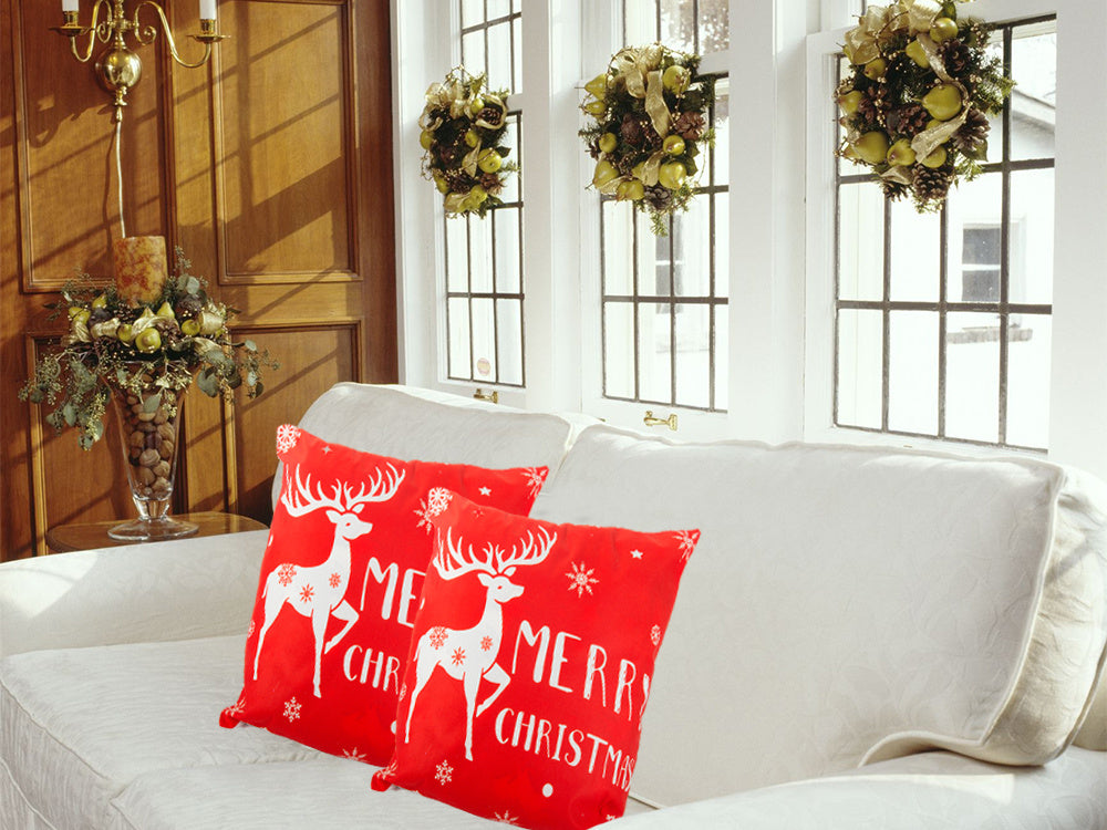 Ziemassvētku spilvena pārvalks 45x45 Ziemassvētkiem, ziemeļbriedis, sarkans