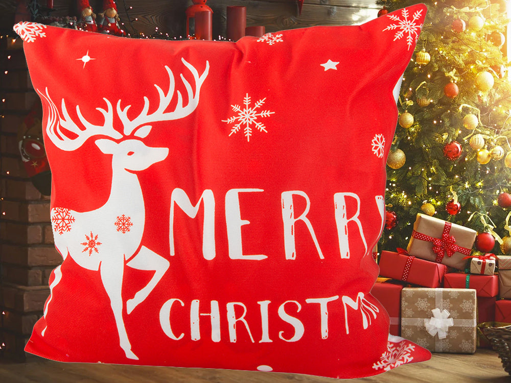 Ziemassvētku spilvena pārvalks 45x45 Ziemassvētkiem, ziemeļbriedis, sarkans