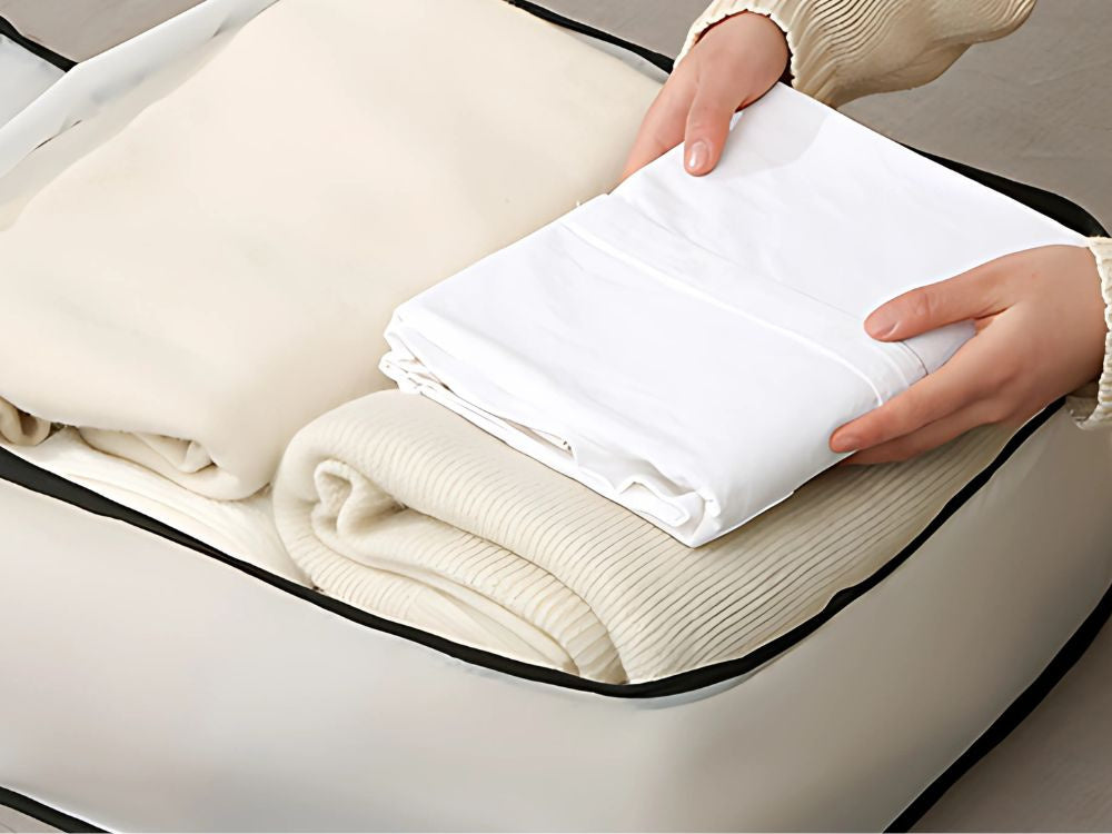 Gultasveļas organizators, drēbju organizators, segas pārvalks ar rāvējslēdzēju