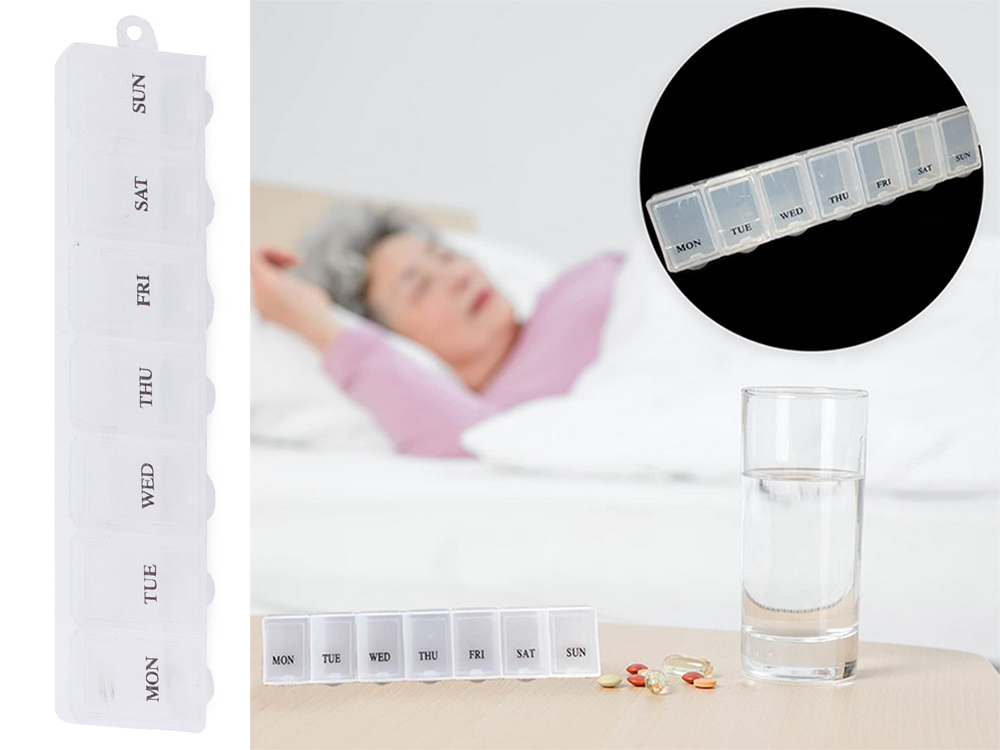 Medikamentu konteiners nedēļas medikamentu kasešu uztura bagātinātāju organizators 7 dienām
