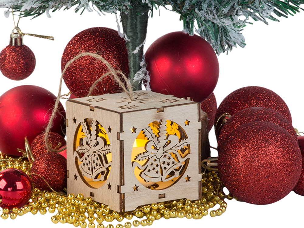 Koka piekaramā laterna Ziemassvētku eglītes apgaismojums Ziemassvētku rotājums zvaniņi