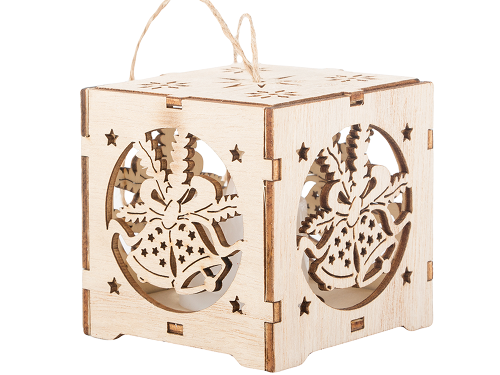 Koka piekaramā laterna Ziemassvētku eglītes apgaismojums Ziemassvētku rotājums zvaniņi