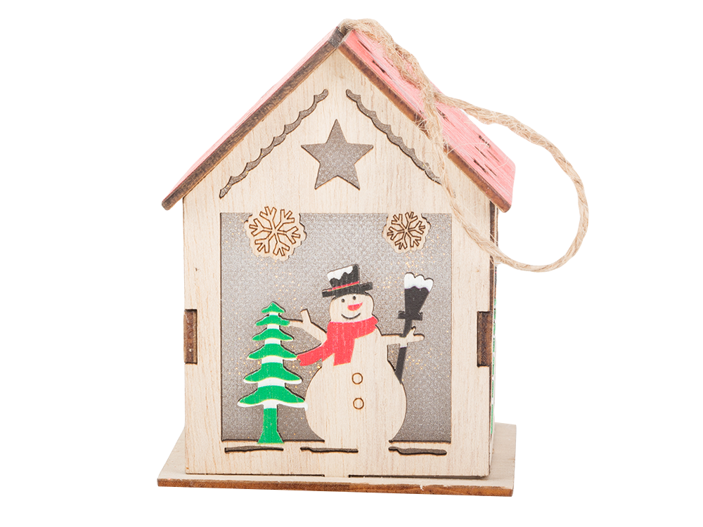 Koka piekaramā laterna Ziemassvētku eglītes apgaismojuma Ziemassvētku rotājums sniegavīrs