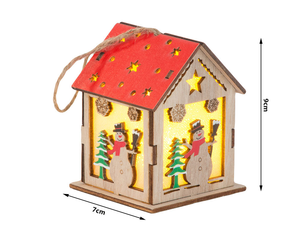 Koka piekaramā laterna Ziemassvētku eglītes apgaismojuma Ziemassvētku rotājums sniegavīrs