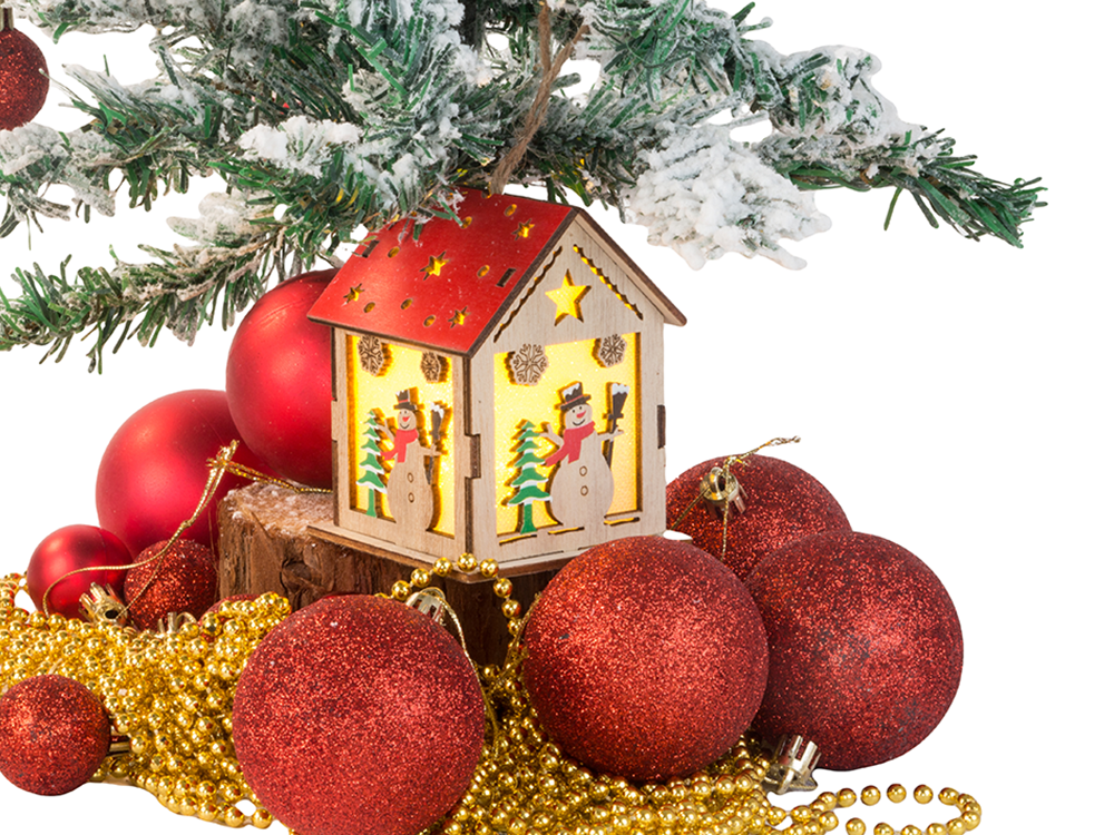 Koka piekaramā laterna Ziemassvētku eglītes apgaismojuma Ziemassvētku rotājums sniegavīrs