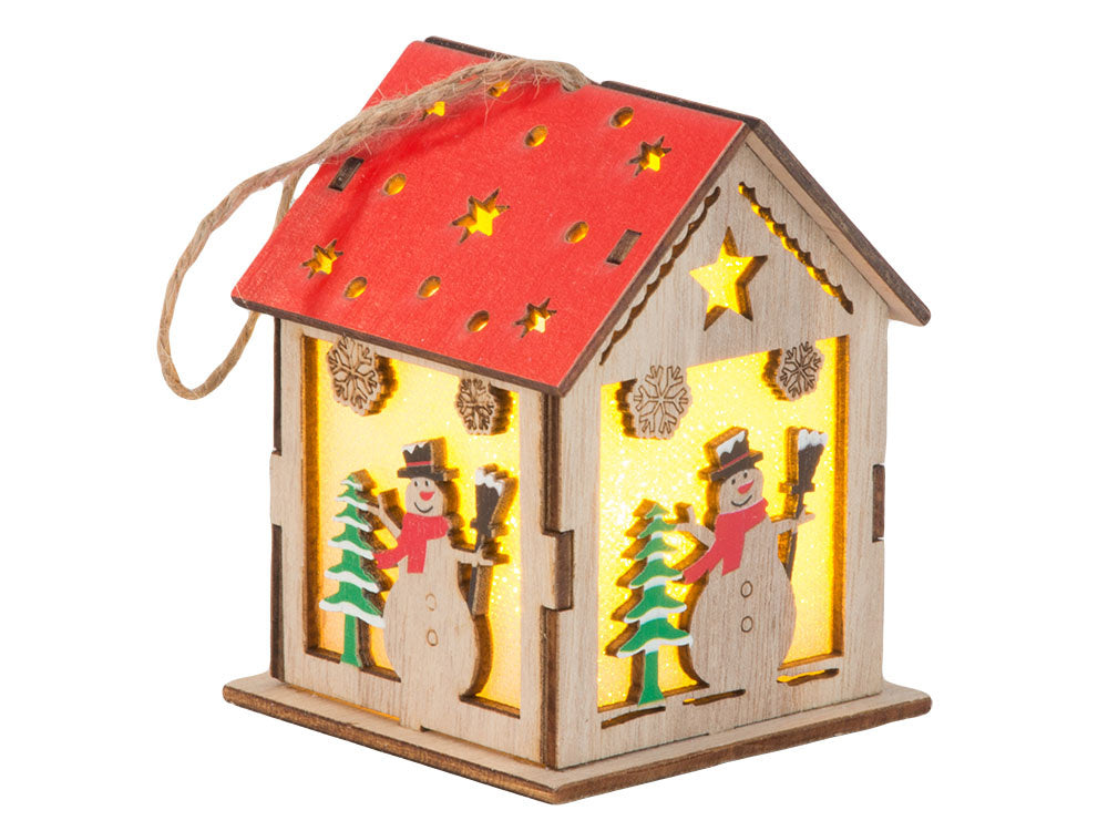 Koka piekaramā laterna Ziemassvētku eglītes apgaismojuma Ziemassvētku rotājums sniegavīrs