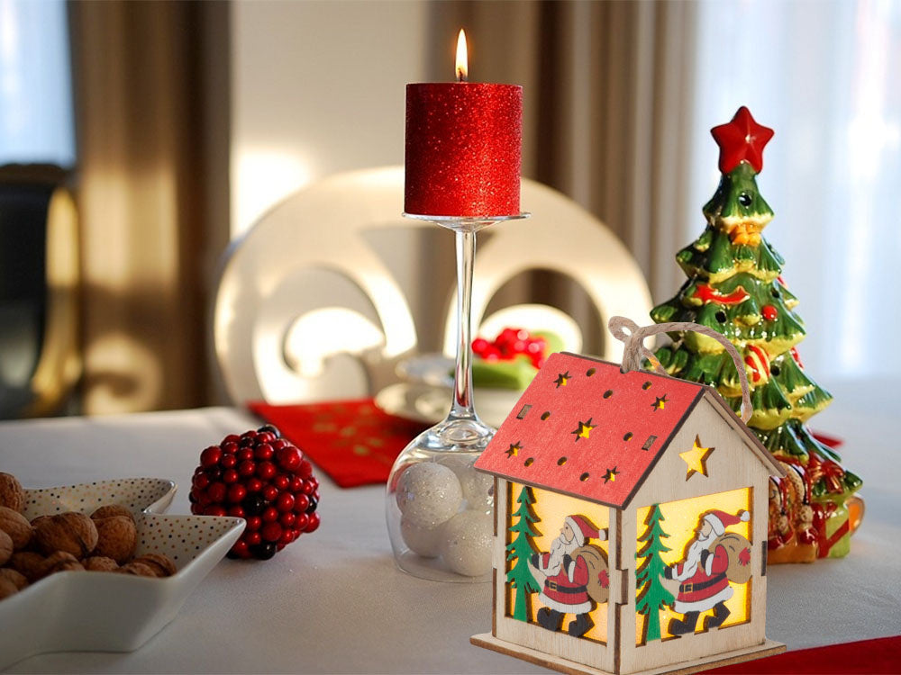 Koka piekaramā Ziemassvētku eglītes laternas apgaismojums Ziemassvētku rotājums Mikijs