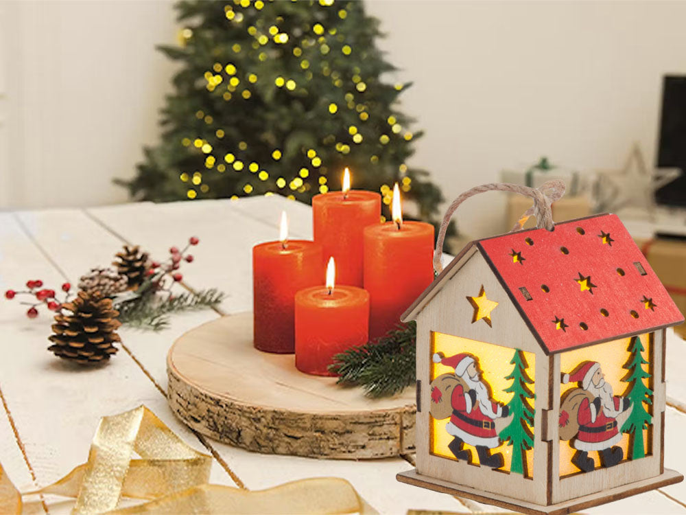 Koka piekaramā Ziemassvētku eglītes laternas apgaismojums Ziemassvētku rotājums Mikijs