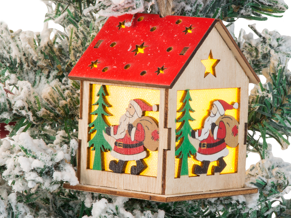 Koka piekaramā Ziemassvētku eglītes laternas apgaismojums Ziemassvētku rotājums Mikijs