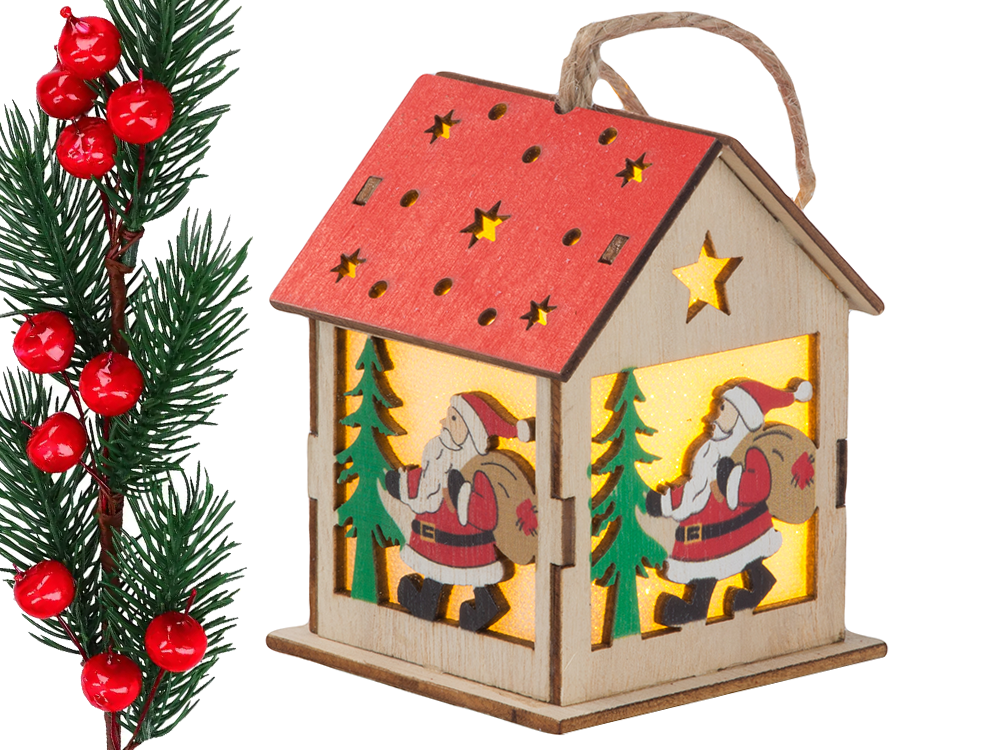 Koka piekaramā Ziemassvētku eglītes laternas apgaismojums Ziemassvētku rotājums Mikijs