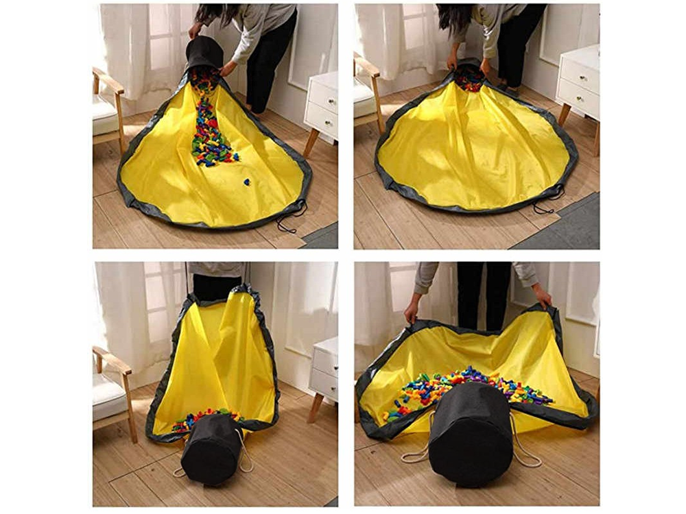 Rotaļu atkritumu klucīši ar paklājiņa organizatora maisiņu, rotaļu atkritumu tvertne ar vāka rokturiem