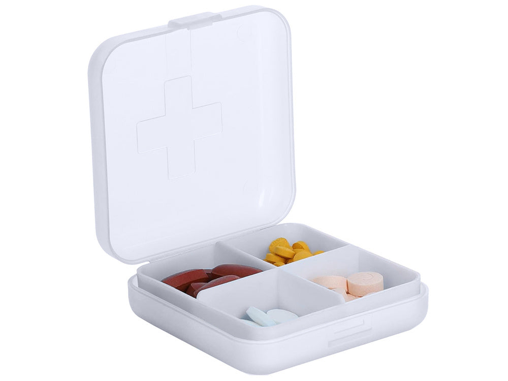 Zāļu kastītes iepakojums, uztura bagātinātāji, tabletes, ceļojumi, 4 nodalījumi