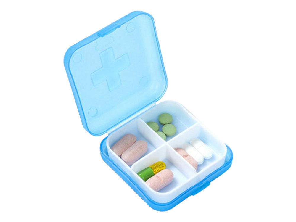 Zāļu kastītes iepakojums, uztura bagātinātāji, tabletes, ceļojumi, 4 nodalījumi