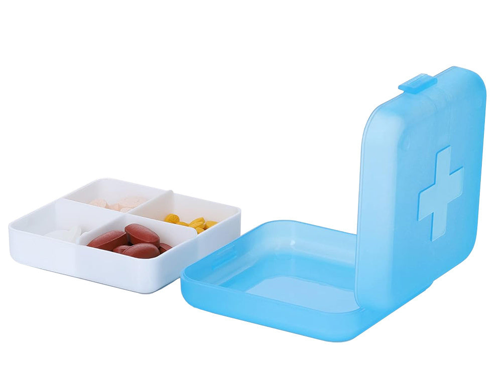 Zāļu kastītes iepakojums, uztura bagātinātāji, tabletes, ceļojumi, 4 nodalījumi