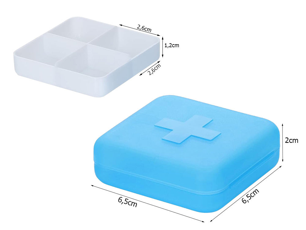 Zāļu kastītes iepakojums, uztura bagātinātāji, tabletes, ceļojumi, 4 nodalījumi