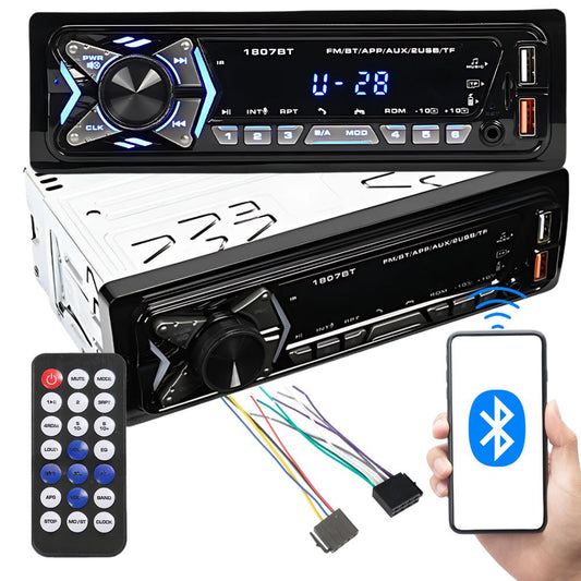 Auto radio Bluetooth USB Aux SD 1 DIN skaļruņa tālvadības pults