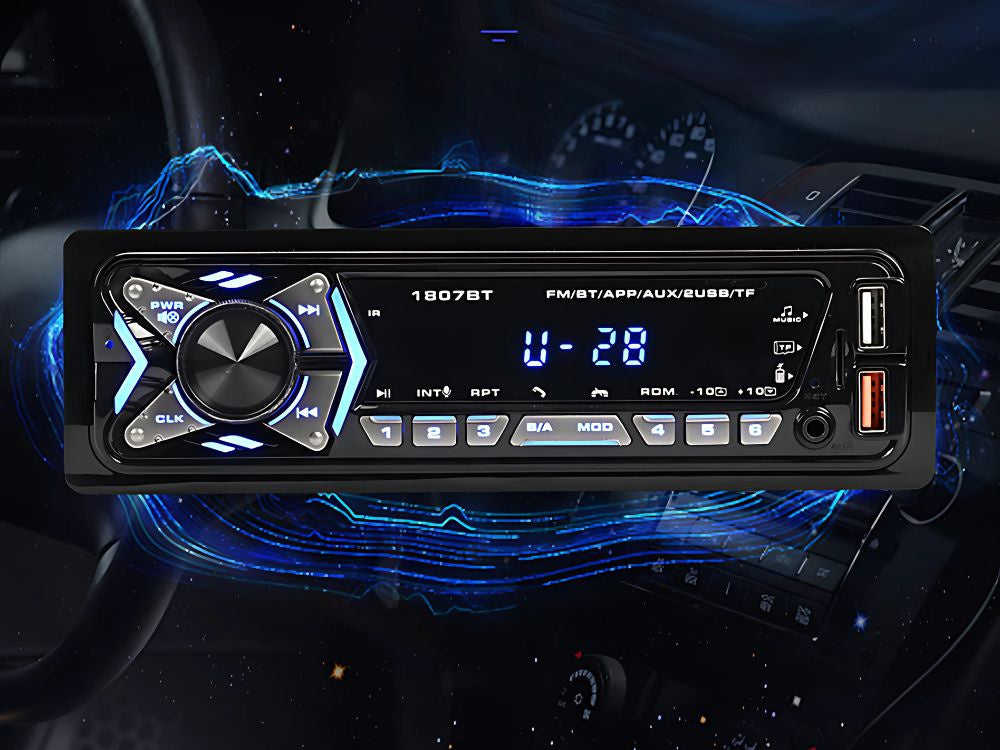 Auto radio Bluetooth USB Aux SD 1 DIN skaļruņa tālvadības pults