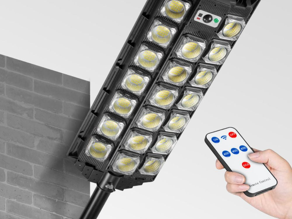 Led saules ielu lampa ar tālvadības pulti, jaudīgu ūdensnecaurlaidīgu IP65 kustības sensoru