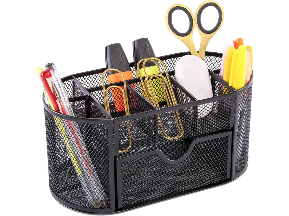 Rakstāmgalda organizators ar 8 nodalījumiem, atvilktnēm, skapīša plauktiem, metāla