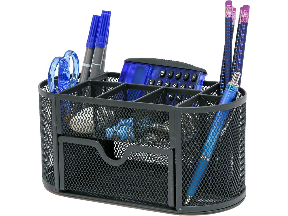 Rakstāmgalda organizators ar 8 nodalījumiem, atvilktnēm, skapīša plauktiem, metāla