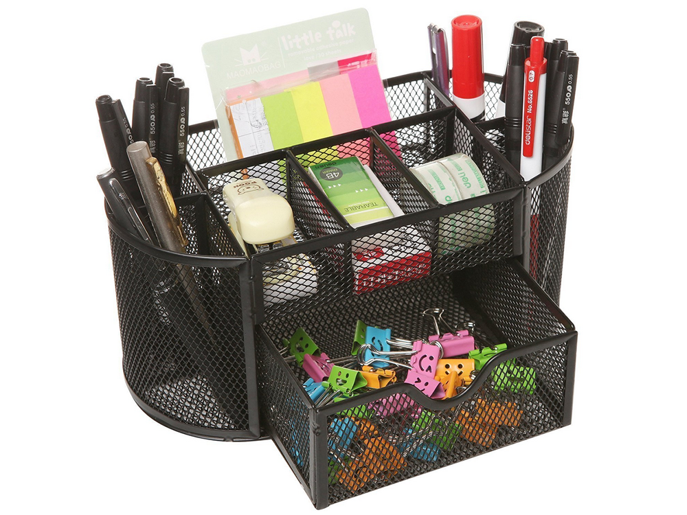 Rakstāmgalda organizators ar 8 nodalījumiem, atvilktnēm, skapīša plauktiem, metāla