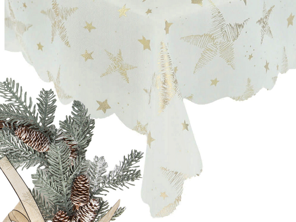 Ziemassvētku galdauts Ziemassvētki baltas zvaigznes sniegpārslas 140x220cm