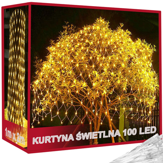 Gaismas aizkars ar 100 LED Ziemassvētku gaismiņām, balts, silti balts, 1x2m