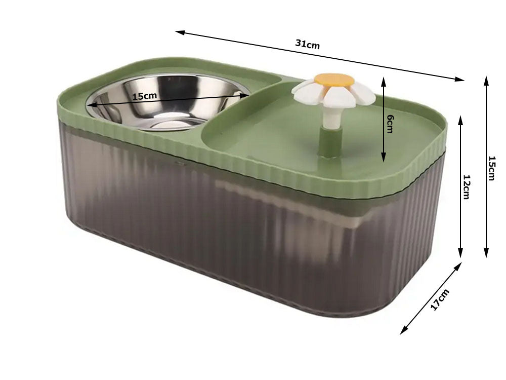 Automātiska kaķu dzirdinātava suņu ūdens strūklaka ar filtru un barības bļodu