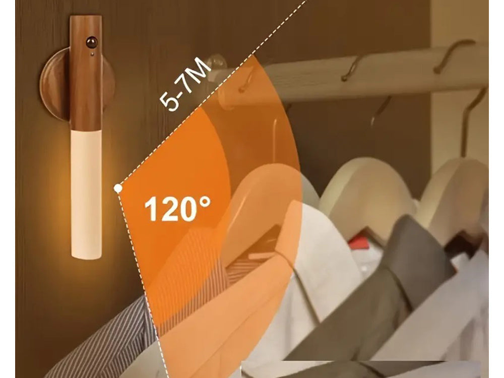 LED lampa ar siltu sienas lampu un kustību detektoru, pie sienas stiprināmu magnētu