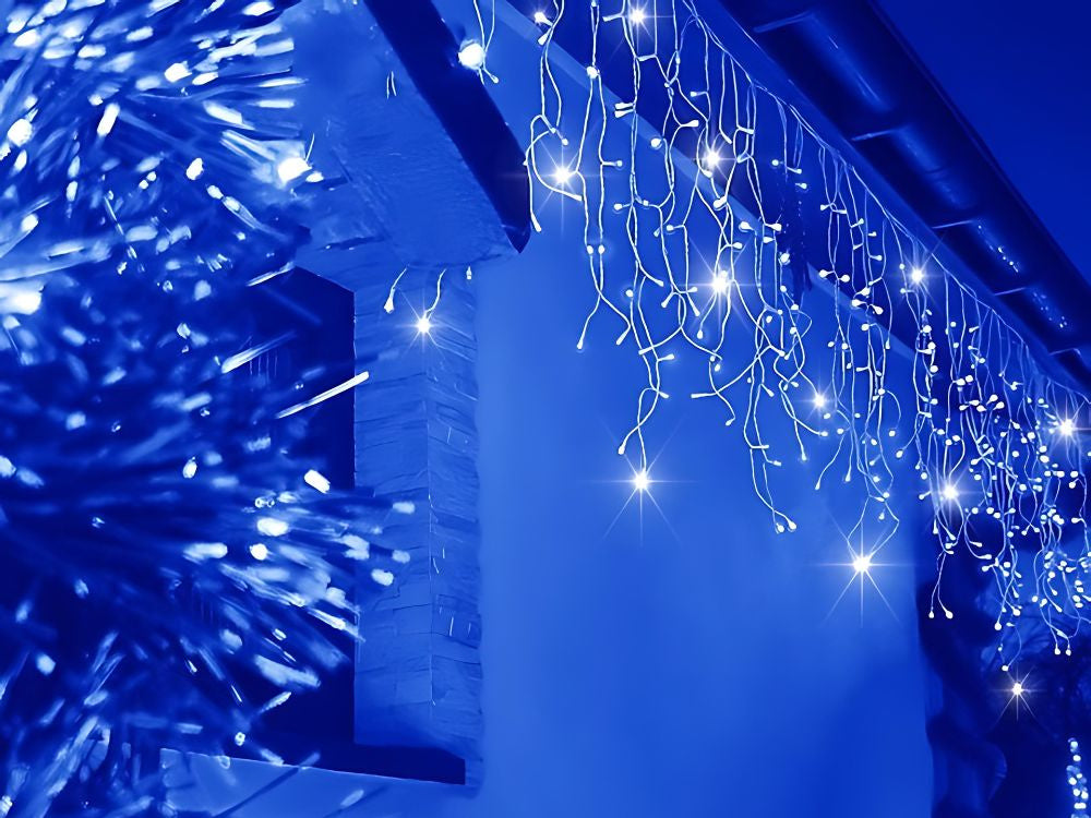 Gaismas aizkars Ziemassvētku vītnes dekorācija 300 LED auksts IP44