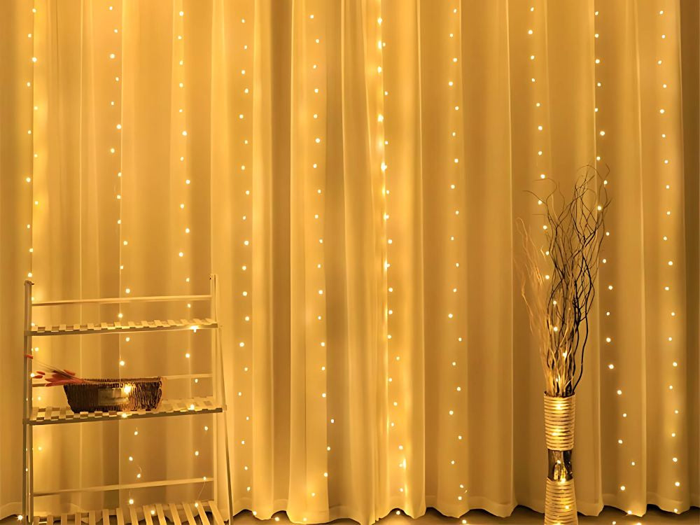 Gaismas svētku vītnes gaismas aizkars 300 LED iekštelpu silts USB