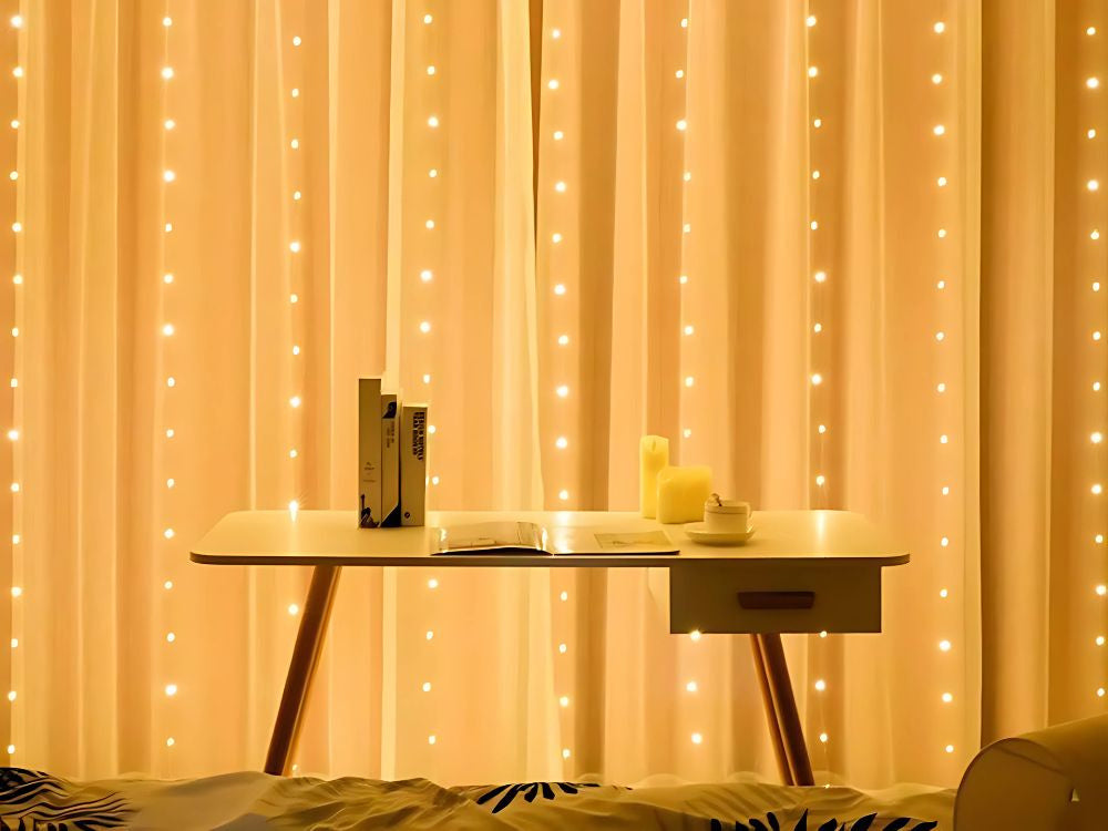 Gaismas svētku vītnes gaismas aizkars 300 LED iekštelpu silts USB