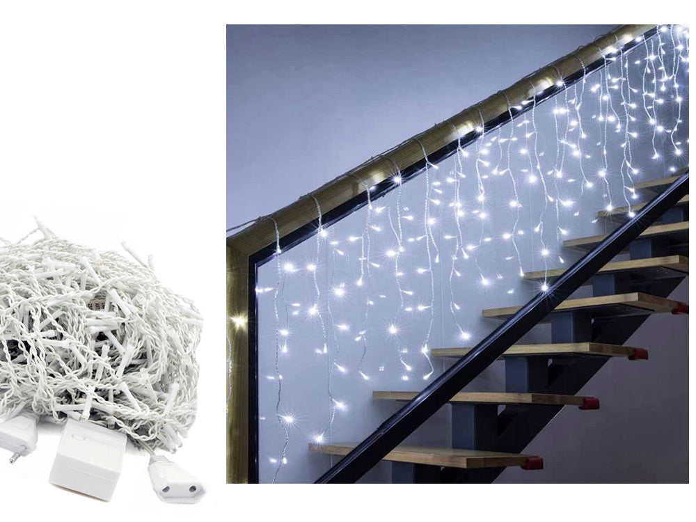 Gaismas aizkars 300 LED auksti balta 10m kombinēta Ziemassvētku eglītes lampiņu virtene