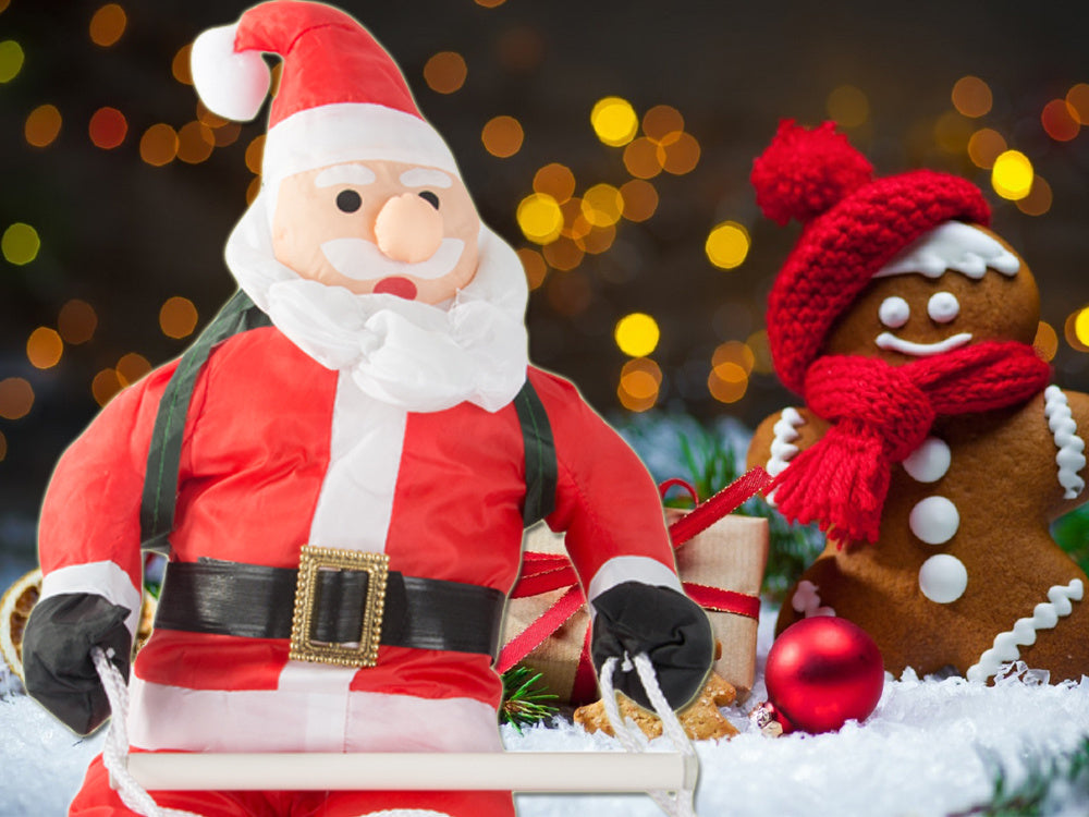 Ziemassvētku vecītis uz kāpnēm, Ziemassvētku rotājums, balkona terases rotājums, 95 cm skurstenis