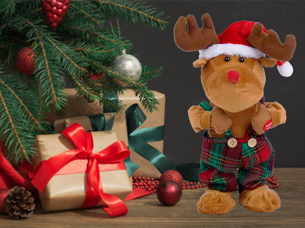 Dejošana, dziedāšana, Ziemassvētku dziesma, ziemeļbriedis, Ziemassvētku plīša rotaļlieta