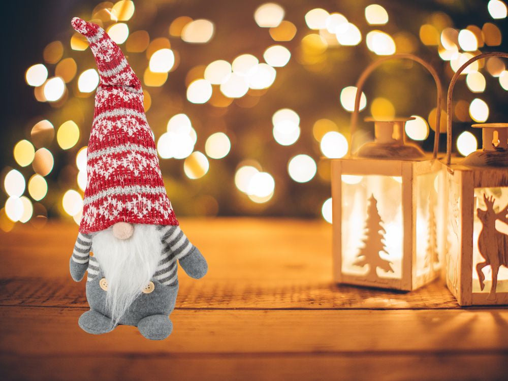 Ziemassvētku spoka pelēks rūķītis ar Ziemassvētku eglītes bārdu 38cm mīksts