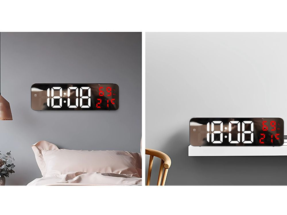 Elektroniskais pulkstenis, digitālais modinātājpulkstenis, termometrs, spogulis, stāvošs, USB baterijas