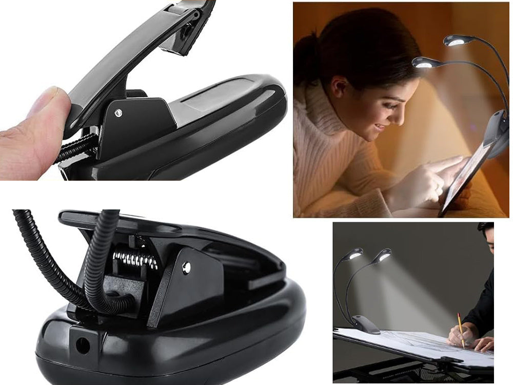 Klipa LED galda lampa skolai, elastīga lasīšanas dubultklipa