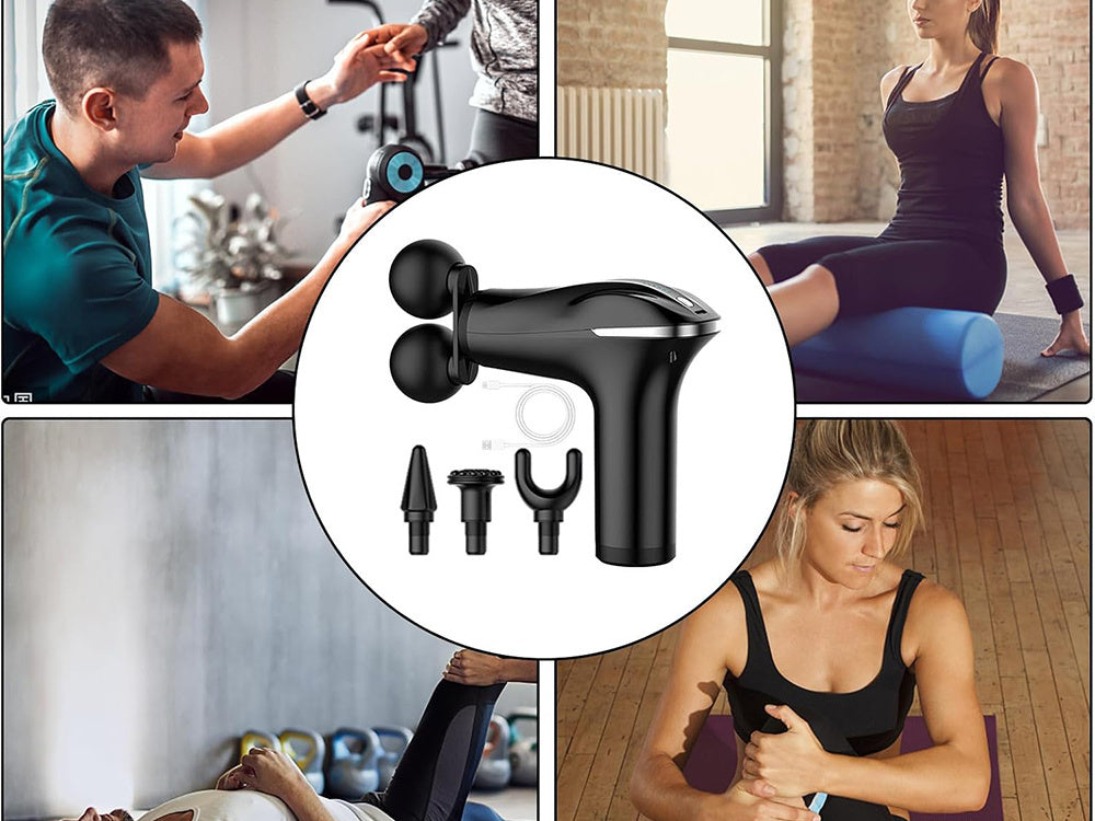 Muguras masāžas pistoles ķermeņa kāju masieris spēcīgs masāžas pistoles 4 uzgaļi