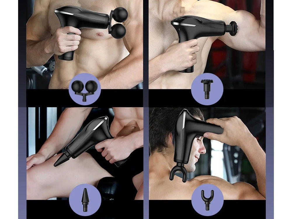 Muguras masāžas pistoles ķermeņa kāju masieris spēcīgs masāžas pistoles 4 uzgaļi