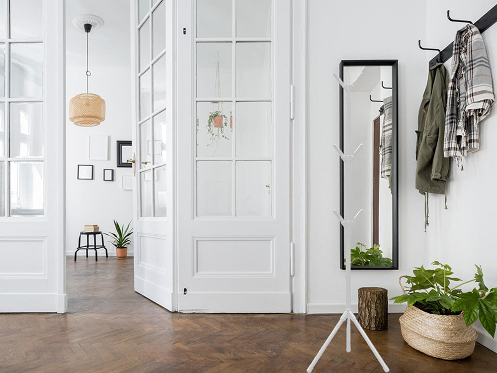 Grīdas drēbju pakaramais, jaku grīdas statīvs, metāls, balts