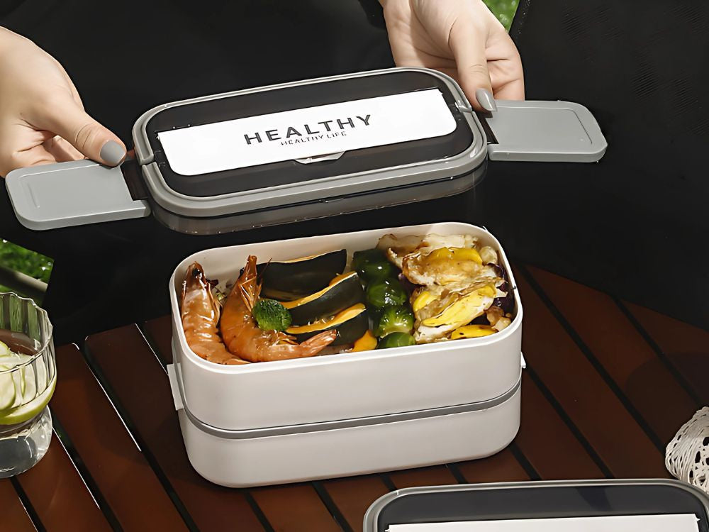 Brokastu kaste ar sadalītājiem, sakraujams konteiners, XXL galda piederumu pusdienu kaste, 1400 ml