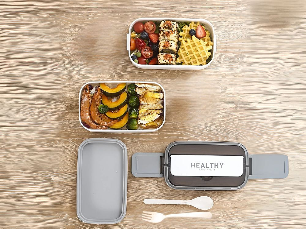 Brokastu kaste ar sadalītājiem, sakraujams konteiners, XXL galda piederumu pusdienu kaste, 1400 ml