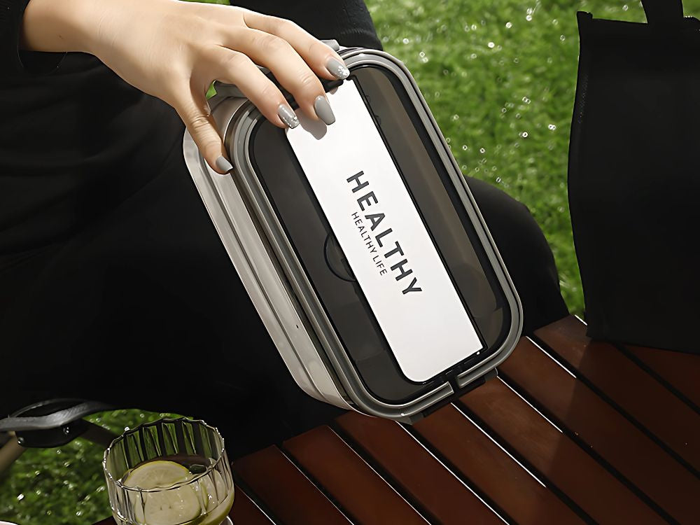 Brokastu kaste ar sadalītājiem, sakraujams konteiners, XXL galda piederumu pusdienu kaste, 1400 ml