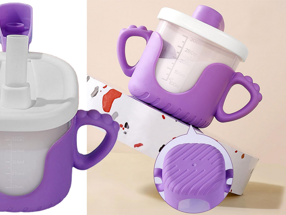 Bērnu dzeršanas krūzīte ar silikona rokturiem, 300 ml, ar salmiņu