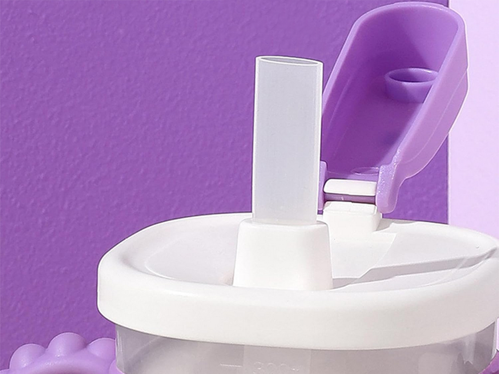 Bērnu dzeršanas krūzīte ar silikona rokturiem, 300 ml, ar salmiņu