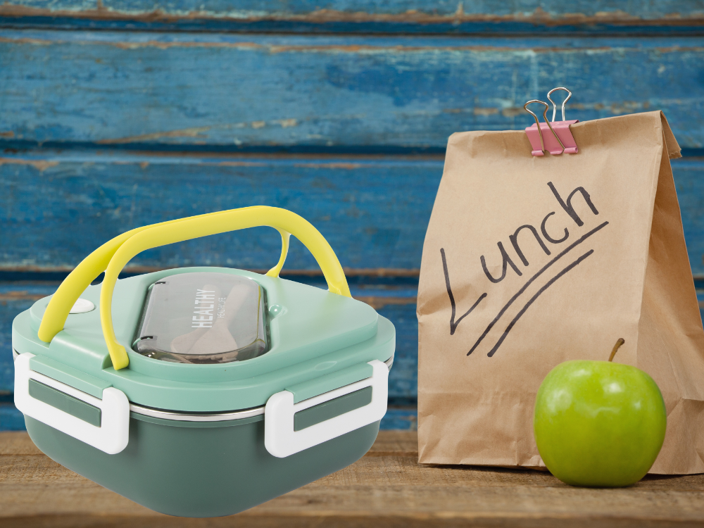 Brokastu kaste ar nodalījumiem, galda piederumu konteiners, pusdienu kaste mikroviļņu krāsnij, 1000 ml