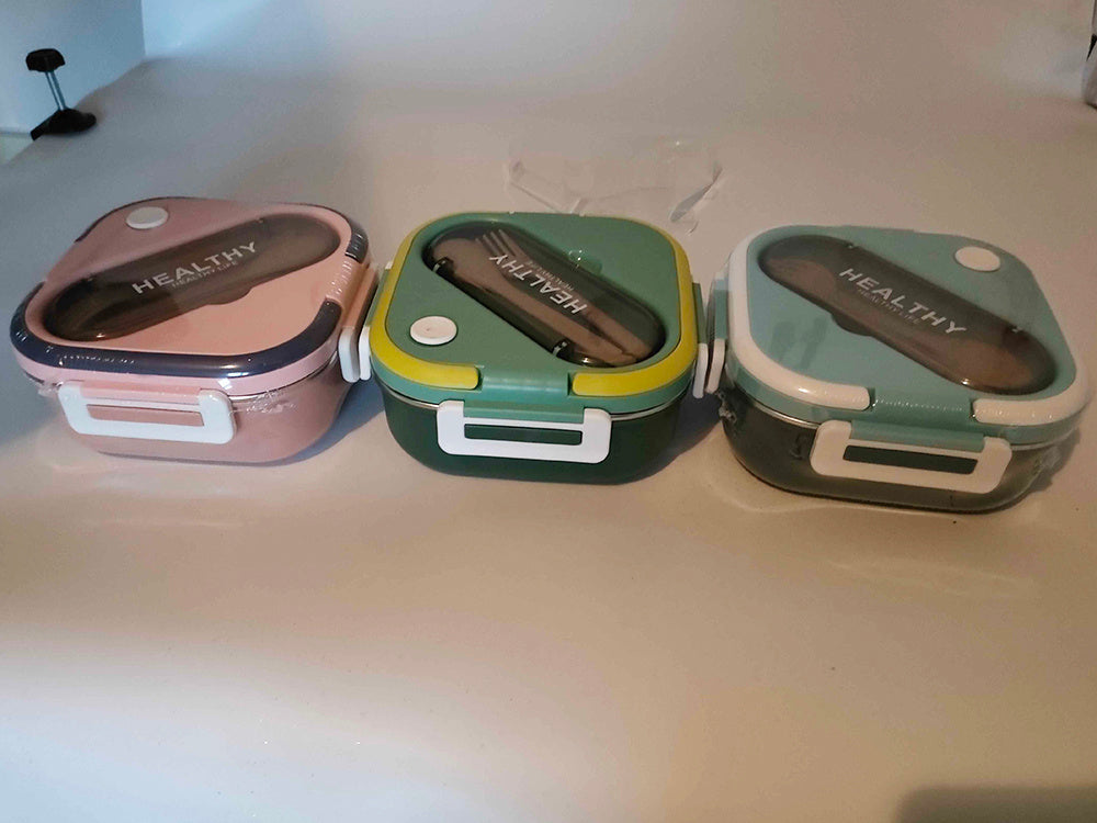 Brokastu kaste ar nodalījumiem, galda piederumu konteiners, pusdienu kaste mikroviļņu krāsnij, 1000 ml