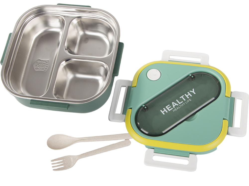 Brokastu kaste ar nodalījumiem, galda piederumu konteiners, pusdienu kaste mikroviļņu krāsnij, 1000 ml